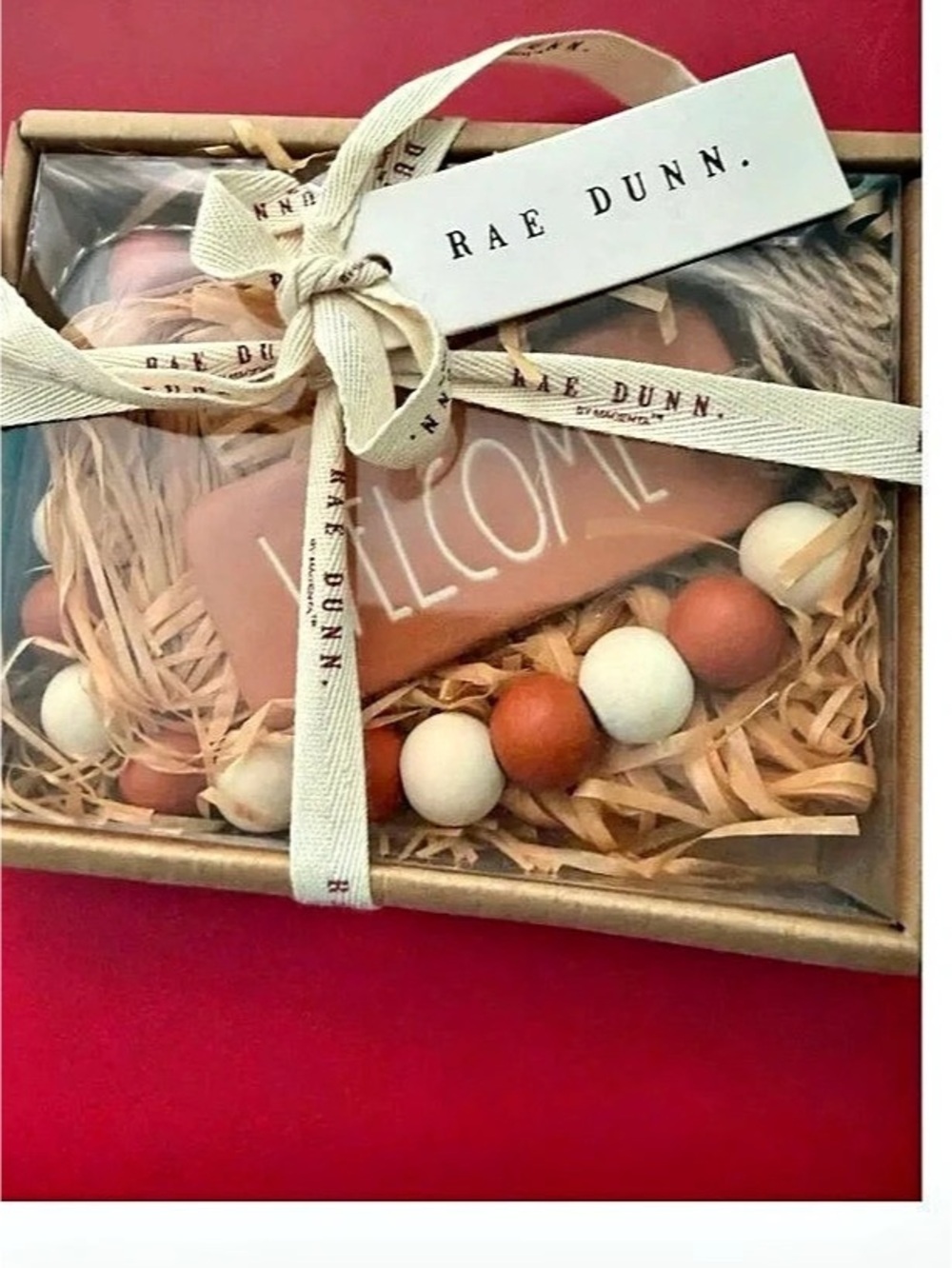 Rae Dunn Welcome Ceramic Sign & Bead Garland Gift Set Decor